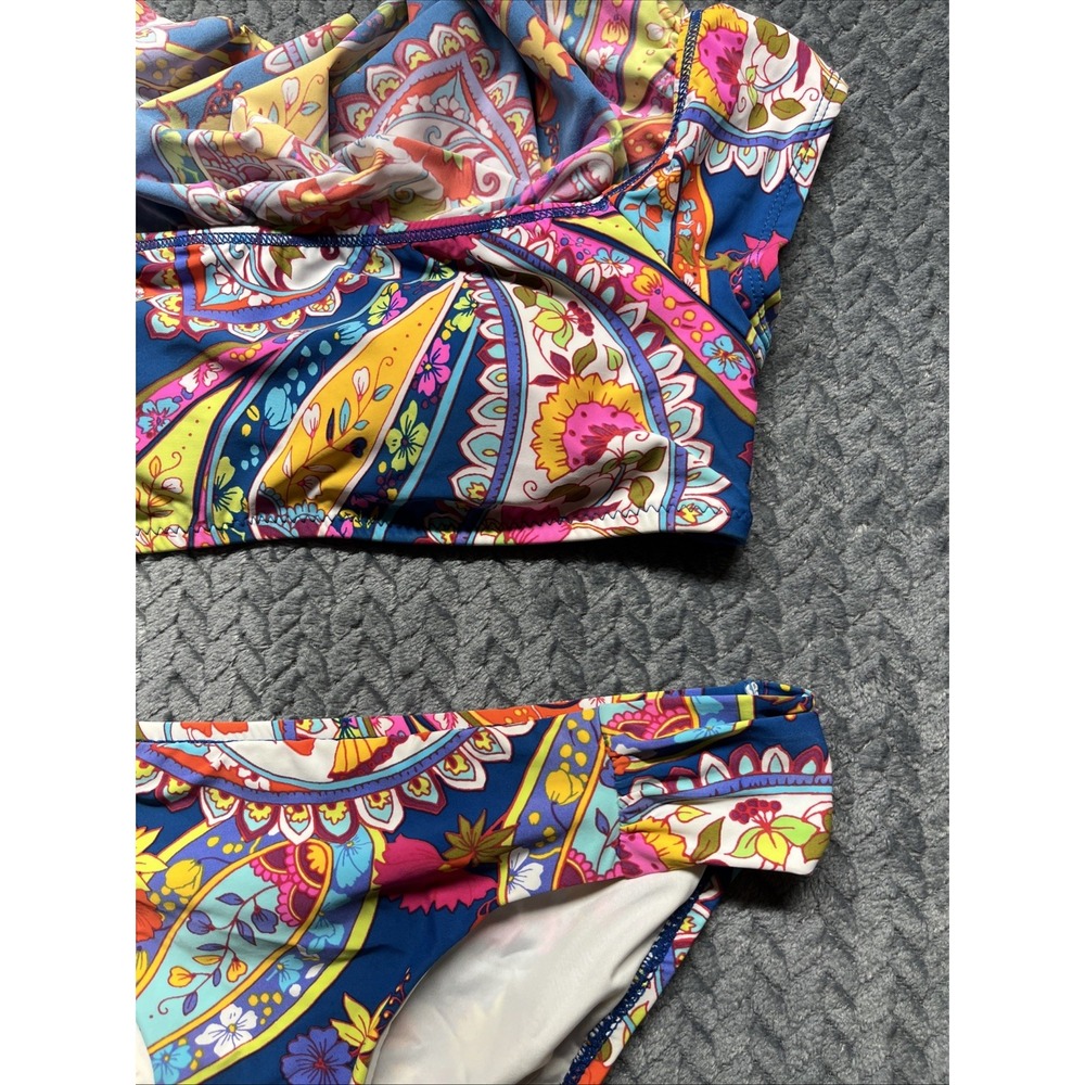 Trina Turk Blue Multicolor Ruffle Off-Shoulder Bikini Set - Picture 3 of 15